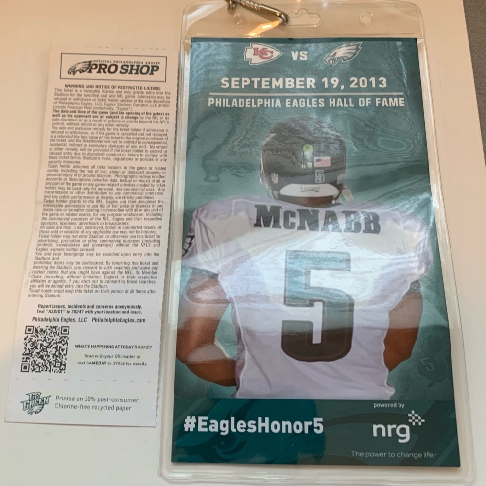 NFL EAGLES PHILADELPHIA Hall of Fame Ticket McNabb Lanyard with the Game Ticket - Picture 6 of 12